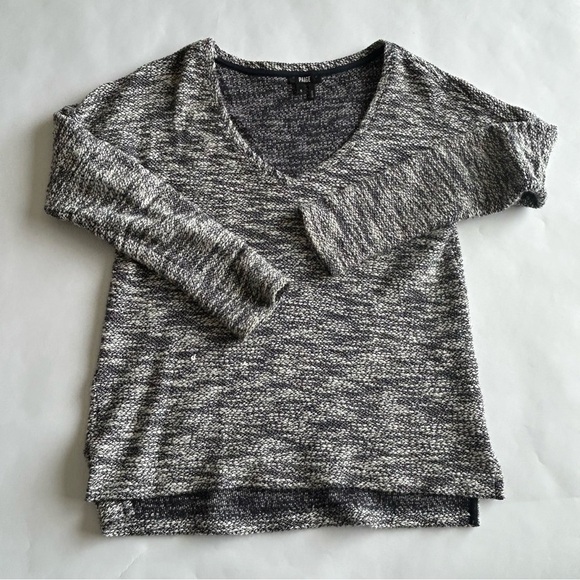 PAIGE Martine Slub Marled Knit V-Neck Pullover Sweater Black & White Small - Picture 4 of 7